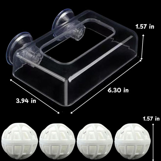 Fish Feeding Box Ring for Turtle with Filter Ball Set, Fish Feeder Ring and Nitrifying Ball, Betta Feeding Floating, Turtle Enrichment Toys, Floating Betta Food Holder (Clear,2Pcs) - Clear - Size M