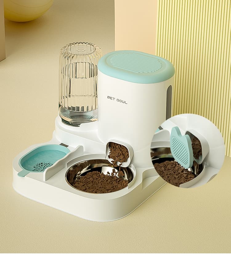 2-in-1 Automatic Cat Feeder and Water Dispenser for Pets, Compatible with Cats and Dogs, Yellow