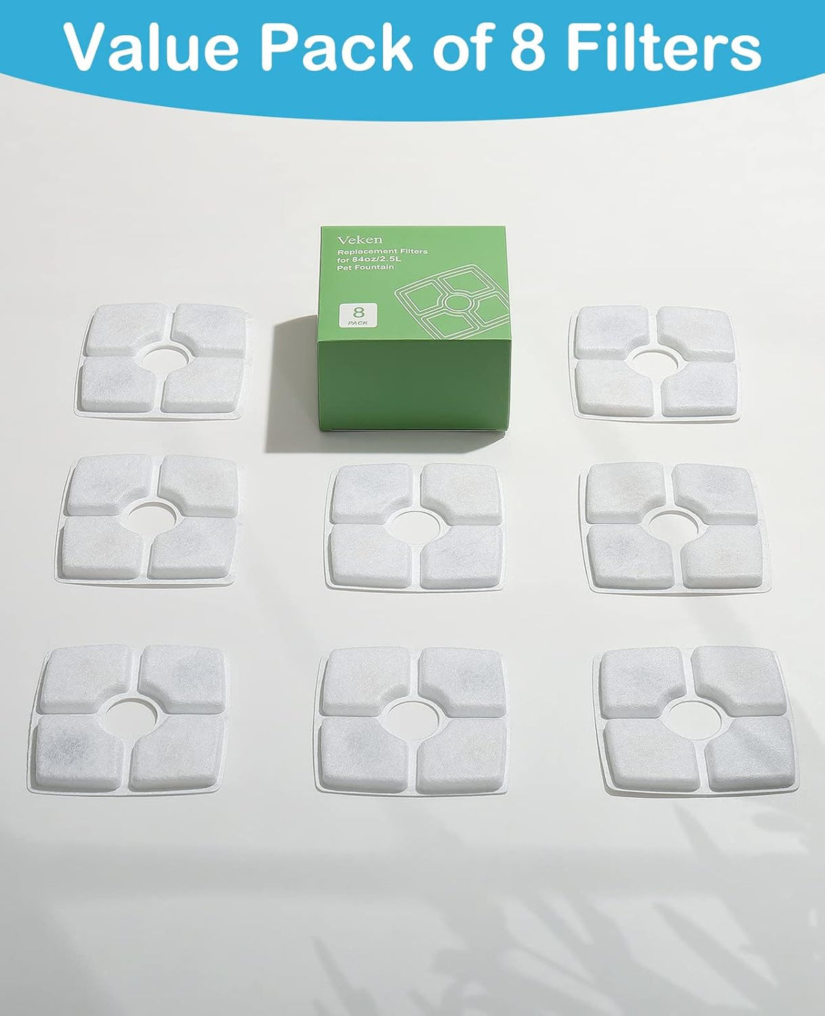 8 Pack Replacement Filters for 84oz/2.5L Automatic Pet Fountain Cat Water Fountain Dog Water Dispenser