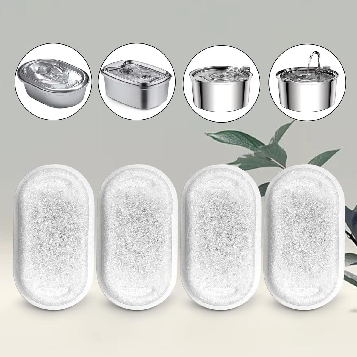 Cat Water Fountain Filters for 108/3.2L& 67oz/2L Stainless Steel Pet Water Dispenser Fountain Filter Replacement with 8 Sponges (8 Filters&8 Sponges)