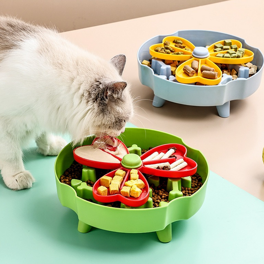 Detachable Rotating Slow-Feeding Pet Bowl, Non-Slip and Choke-Proof Feeding Bowl - Blue