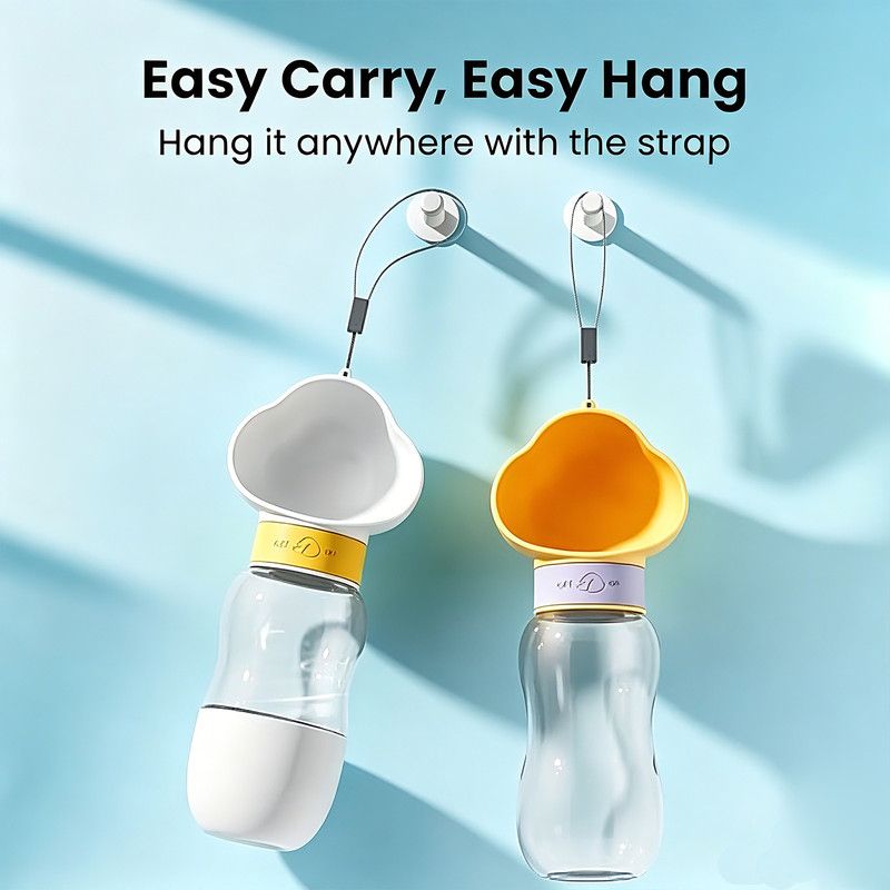 All-in-One Water and Food Pet Travel Cup 350ml Water + 200ml Food Storage Pet Outdoor Water Bottle - White
