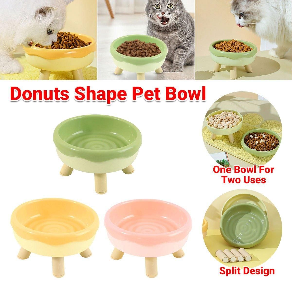 Cat Food Water Bowl Non Slip Raised Pet Feeding Dish Elevated Feeder Cats - Pink