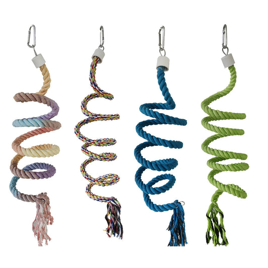 Bird Climbing Rope Toy Cotton Spiral Ladder Parrot Cage Hanging Swing Pet Toy - Green