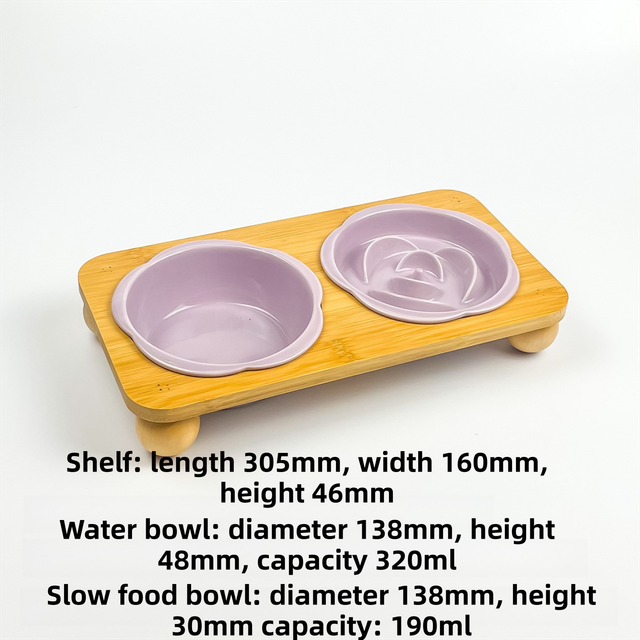 Pink Ceramic Floral Cat Slow Feeder(190ML) & Water Bowl(320ML) Set - Dishwasher Safe Pet Dual Dining Kit with Neck-Friendly Elevated Stand