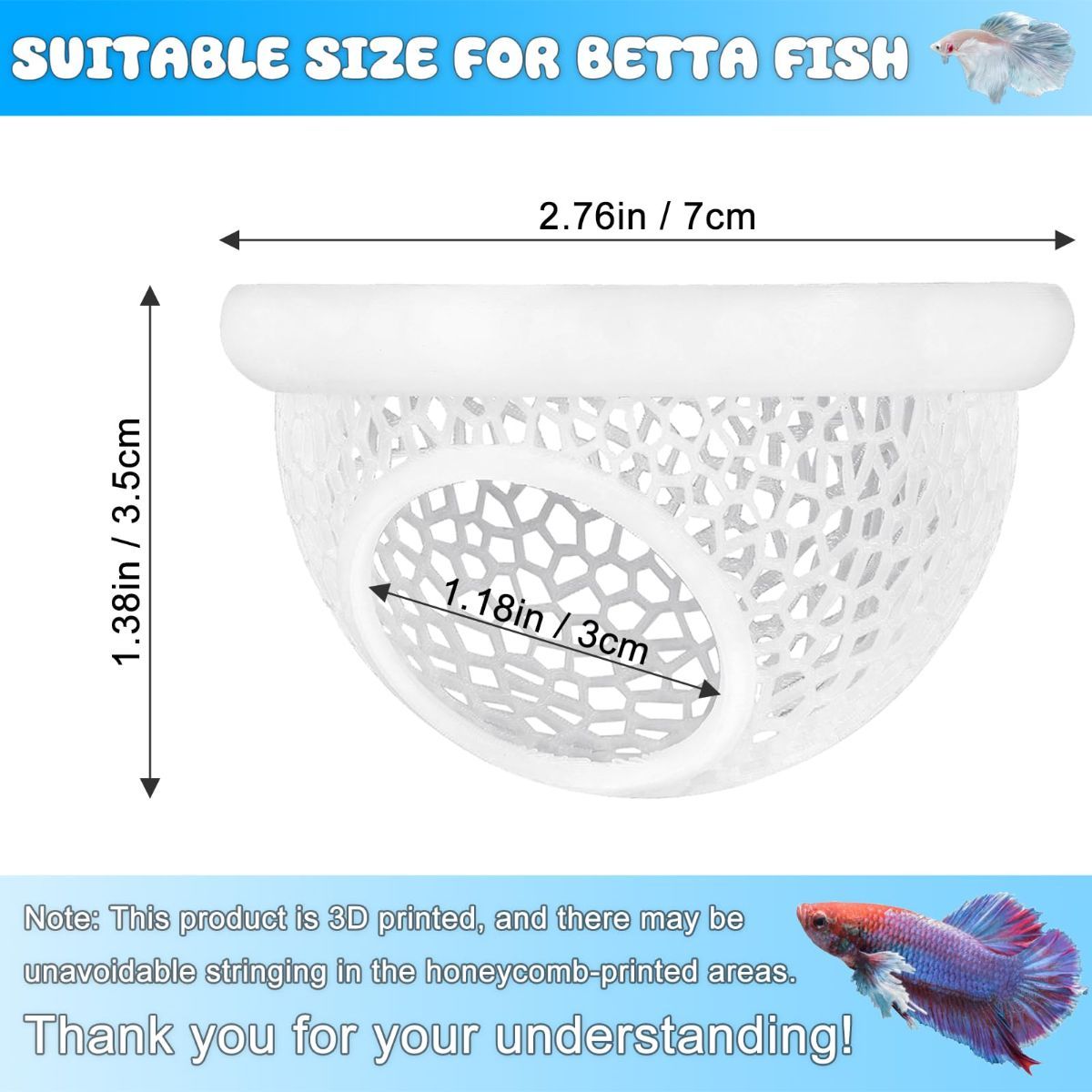Floating Betta Hide & Shrimp Cave – 3D Printed Aquarium Hammock, Feeder & Rest Spot – Floating Betta Log & Cave Decor for Nano Tanks, Corydoras, Shrimp & Small Fish – Safe PLA, Patent Pending - Beige - Size S