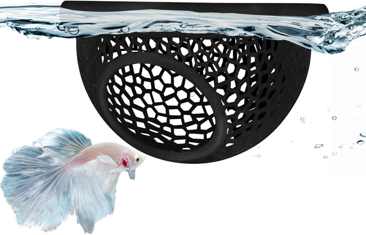 Floating Betta Hide & Shrimp Cave – 3D Printed Aquarium Hammock, Feeder & Rest Spot – Floating Betta Log & Cave Decor for Nano Tanks, Corydoras, Shrimp & Small Fish – Safe PLA, Patent Pending - Beige - Size S