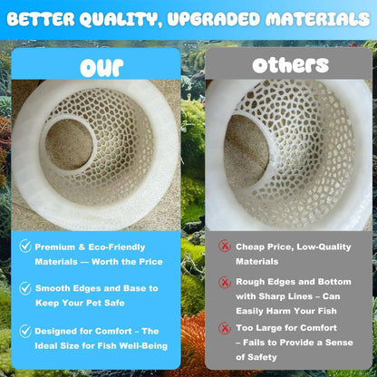 Floating Betta Hide & Shrimp Cave – 3D Printed Aquarium Hammock, Feeder & Rest Spot – Floating Betta Log & Cave Decor for Nano Tanks, Corydoras, Shrimp & Small Fish – Safe PLA, Patent Pending - Blue - Size S