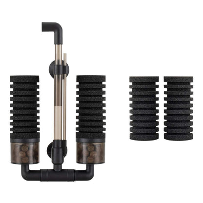 Aquarium Double Sponge Filter, Comes with 2 Spare Sponges - Black - Size S