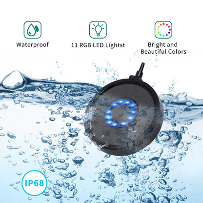 Aquarium Bubble Light LED Fish Tank Bubbler Light, Remote Controlled Aquariums Air Stone Disk Lamp with 16 Color Changing, 4 Lighting Effects for Tanks and Ponds