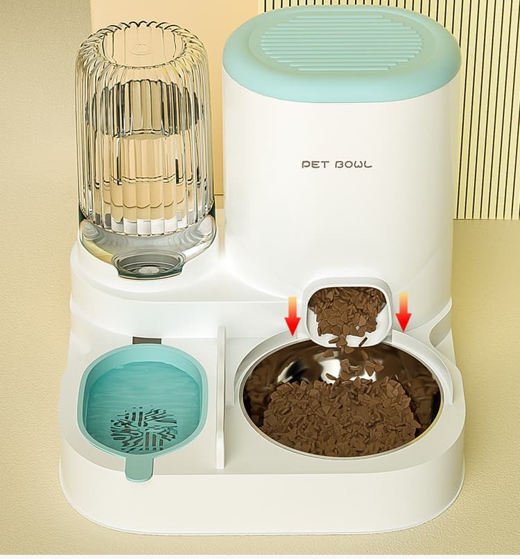 2-in-1 Automatic Cat Feeder and Water Dispenser for Pets, Compatible with Cats and Dogs, Gray