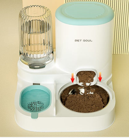 2-in-1 Automatic Cat Feeder and Water Dispenser for Pets, Compatible with Cats and Dogs, Gray