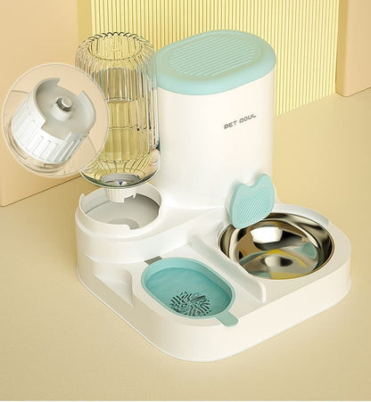 2-in-1 Automatic Cat Feeder and Water Dispenser for Pets, Compatible with Cats and Dogs, Green