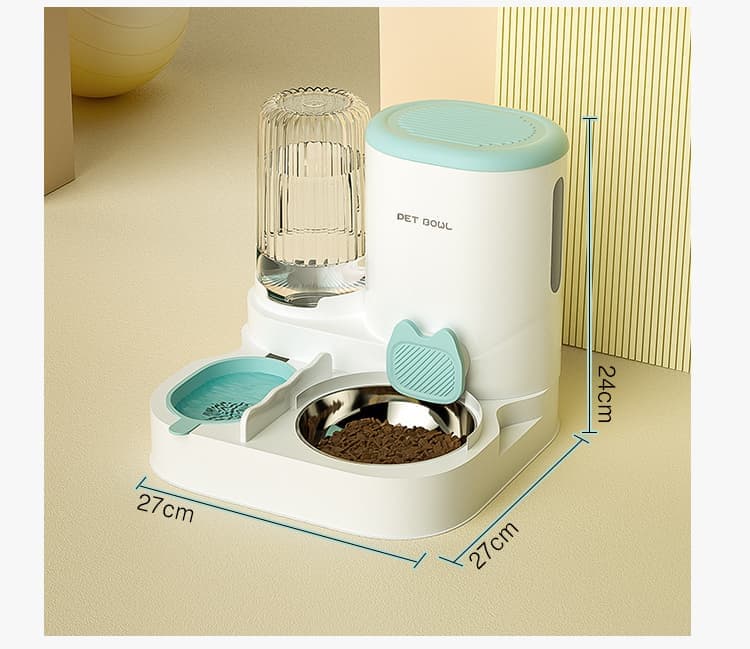 2-in-1 Automatic Cat Feeder and Water Dispenser for Pets, Compatible with Cats and Dogs, Green