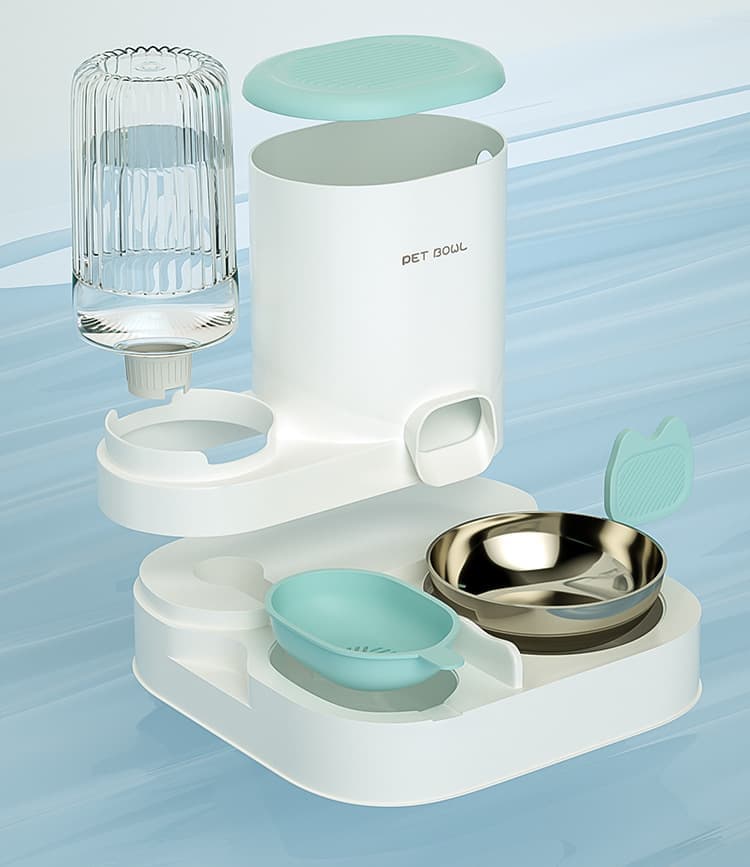 2-in-1 Automatic Cat Feeder and Water Dispenser for Pets, Compatible with Cats and Dogs, Green
