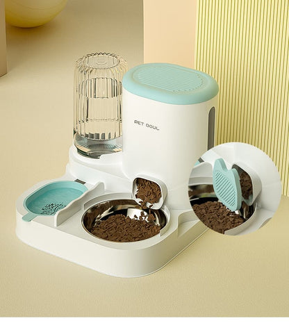 2-in-1 Automatic Cat Feeder and Water Dispenser for Pets, Compatible with Cats and Dogs, Green