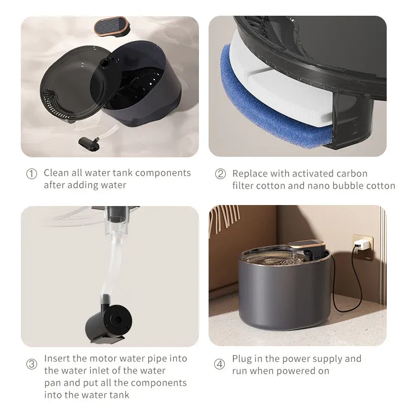 Automatic Cat Water Fountain USB Water Feeder Bowl with 6 Filter Cartridges, Ore White, Quiet Edition