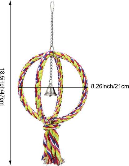 Bird Swing Perch Stand Cotton Rope 2 Two Rings Toy for Parrot Budgie Parakeet Cockatiel Conure Lovebird Finch Canary Cockatoo African Grey Macaw Eclectus Amazon Cage Accessories