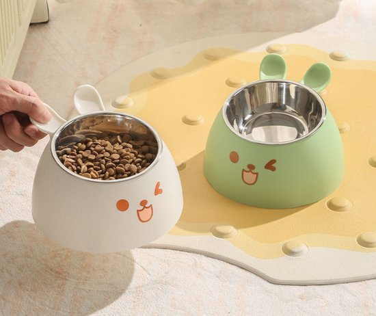 Cat Litter Box - Cat Food Bowl - Non-Slip Design - Pet Food Bowl - Plastic and Stainless Steel Design - Suitable for Cats and Small Dogs - Vegetable