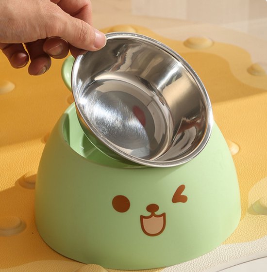 Cat Litter Box - Cat Food Bowl - Non-Slip Design - Pet Food Bowl - Plastic and Stainless Steel Design - Suitable for Cats and Small Dogs - White