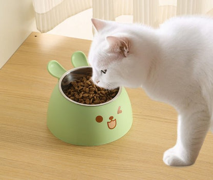 Cat Litter Box - Cat Food Bowl - Non-Slip Design - Pet Food Bowl - Plastic and Stainless Steel Design - Suitable for Cats and Small Dogs - White
