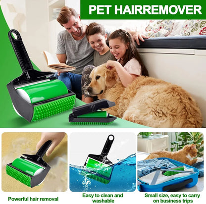3 In 1 Pet Hair Remover, Reusable Washable Silicone Lint Roller for Couches Carpets and Clothing, Green Black, Daily Comfort Use
