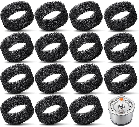 Pet Fountain Foam Filters, 16 Pack Round Sponge Replacement Filters for 2.5L 84 oz Stainless Steel Cat Fountain, Black