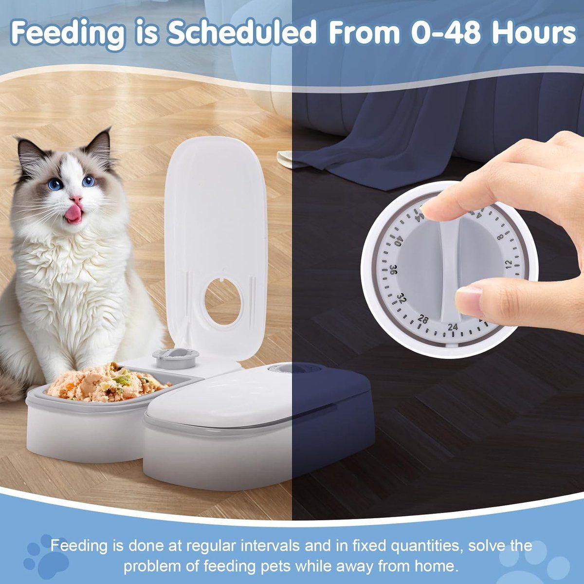 2 Pieces Automatic Wet Food Dispensers with 48 Hour Timer, 700 ml Cat Food Feeders for Wet and Dry Food, Grey, 28.5 x 24.5 x 7.5 cm
