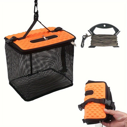 Floating Fish Basket for Live Caught, Foldable Fishing Holder Bucket Portable Collapsible Fishing Net Storage Cage for Live Fish Bait Live Well（small）