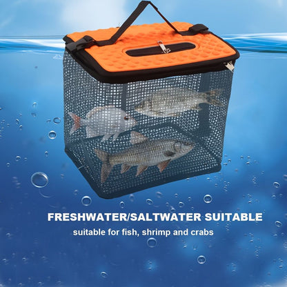 Floating Fish Basket for Live Caught, Foldable Fishing Holder Bucket Portable Collapsible Fishing Net Storage Cage for Live Fish Bait Live Well（small）