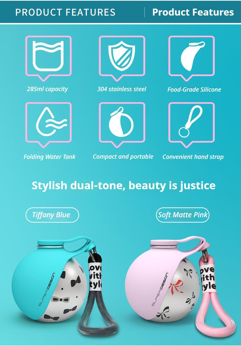 Blue Floral Print Xiaoman Portable Pet Water Bottle