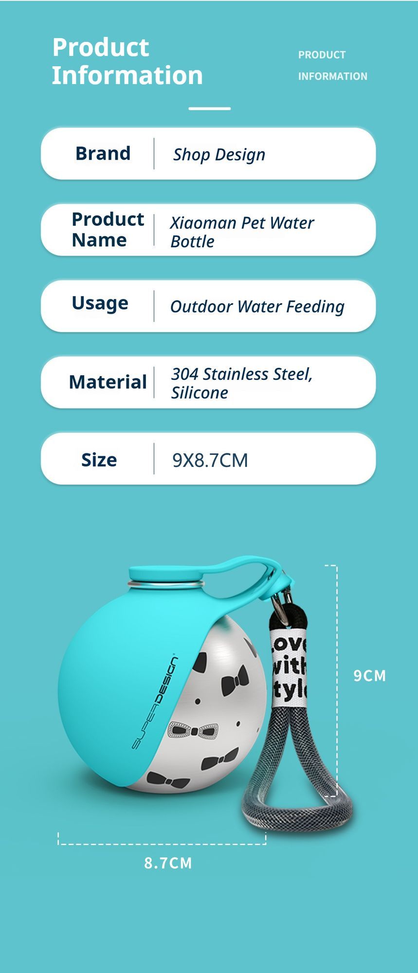 Blue Floral Print Xiaoman Portable Pet Water Bottle