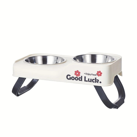 Dopamine Color Pet Bowl Set, Anti-Slip Adjustable Height Design for Small/Medium Dogs and Cats(white)