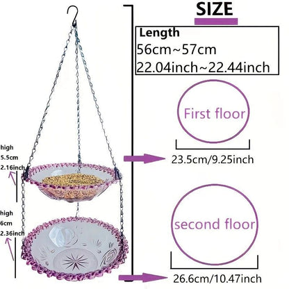Chain-hung Double-layer Bird Feeder, transparent bowls for easy observation, thickened iron chain for stable load-bearing, adding natural vitality and bird-watching fun to your courtyard./purple