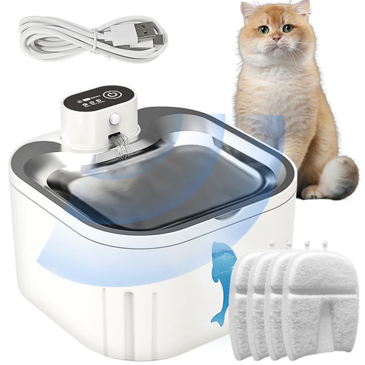 U7 Cat Water Fountain Waterer 3L/101oz, Wireless & USB Rechargeable Pet Water Fountain with 304 Stainless Steel Lid, Smart Infrared Motion Sensor Automatic Pet Water Dispenser, Ultra Quiet Pump, Detachable Easy Clean,  4 Filters Included