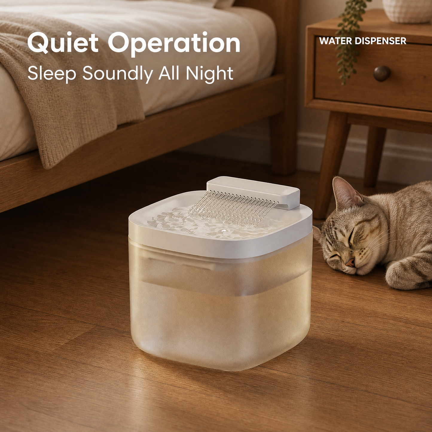 White Cat Water Fountain 3L, Wired Pet Water Dispenser for Cats & Small Dogs, Waterfall-Style Quiet Drinking Fountain with Filter, Easy-Clean ABS+PP Bowl, 5V 1A