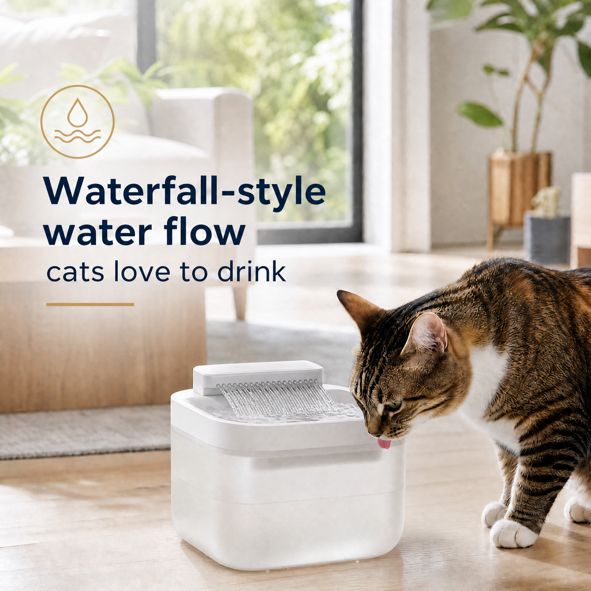 White Cat Water Fountain 3L, Wired Pet Water Dispenser for Cats & Small Dogs, Waterfall-Style Quiet Drinking Fountain with Filter, Easy-Clean ABS+PP Bowl, 5V 1A