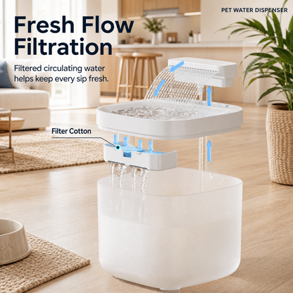 White Cat Water Fountain 3L,6 Filters Included, Wired Pet Water Dispenser for Cats & Small Dogs, Waterfall-Style Quiet Drinking Fountain with Filter, Easy-Clean ABS+PP Bowl, 5V 1A