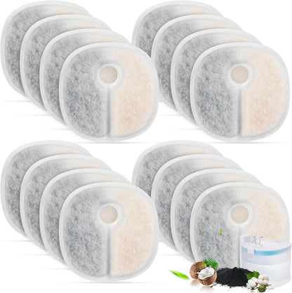 Filter Replacements Compatible with E1/E1+ Cat Fountain (2L/67oz), 16 Pack refills of 1 Year Set for Pet Water Fountain