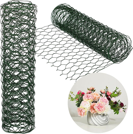 2 Pack Chicken Wire for Floral Arrangements 0.6 Inch Mesh Hexagonal Galvanized PVC Coated Netting Wires Fence Green Crafts Poultry Garden(12 x 48 Inch)  12