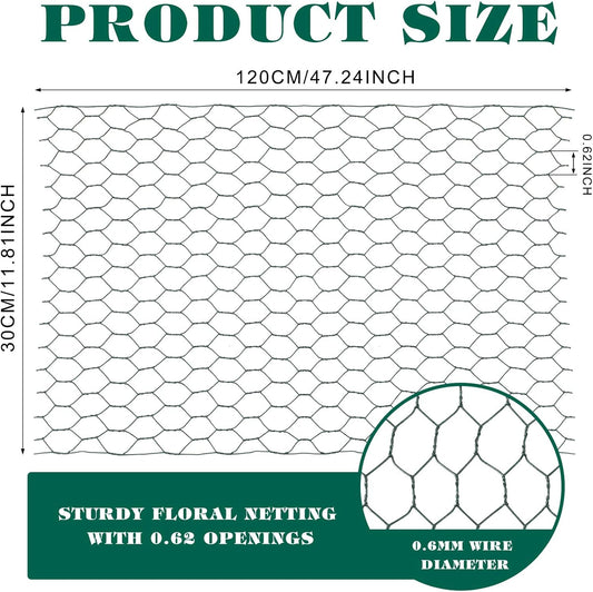 2 Pack Chicken Wire for Floral Arrangements 0.6 Inch Mesh Hexagonal Galvanized PVC Coated Netting Wires Fence Green Crafts Poultry Garden(12 x 48 Inch)  12