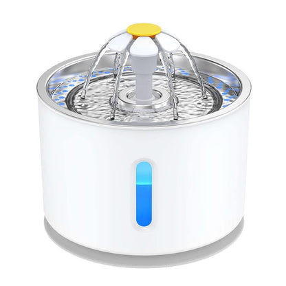 2.4L Pet Water Fountain - USB Powered Cat Water Dispenser with Filter and Flower Spout - Stainless Steel Drinking Bowl for Dogs Cats - Gray