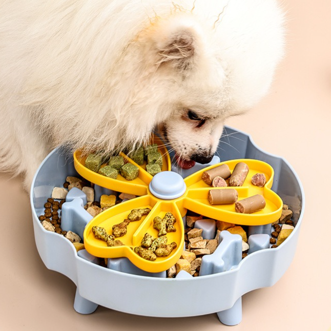 Detachable Rotating Slow-Feeding Pet Bowl, Non-Slip and Choke-Proof Feeding Bowl - Blue