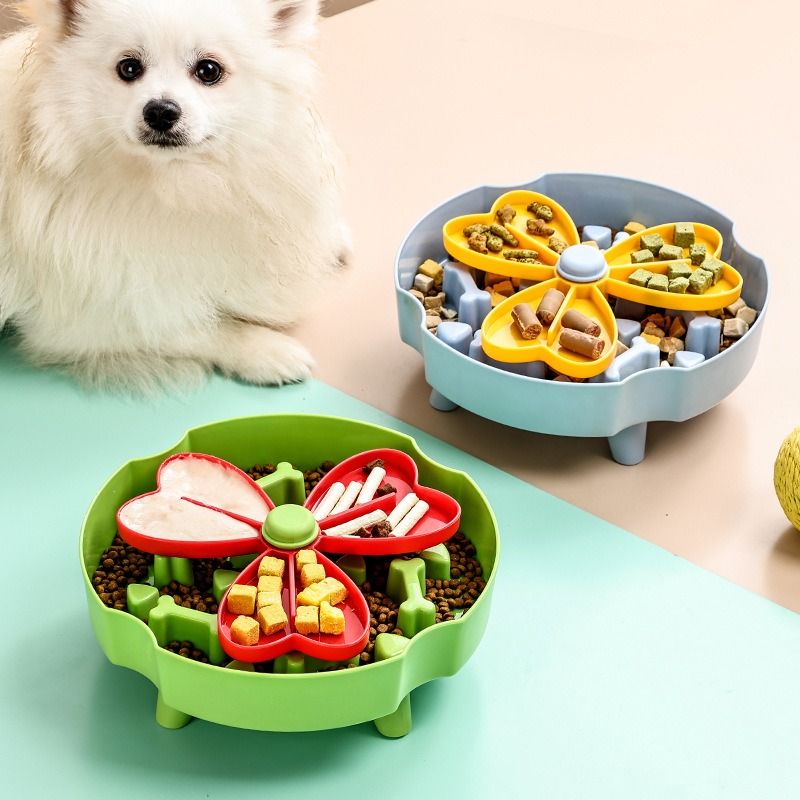 Detachable Rotating Slow-Feeding Pet Bowl, Non-Slip and Choke-Proof Feeding Bowl - Green