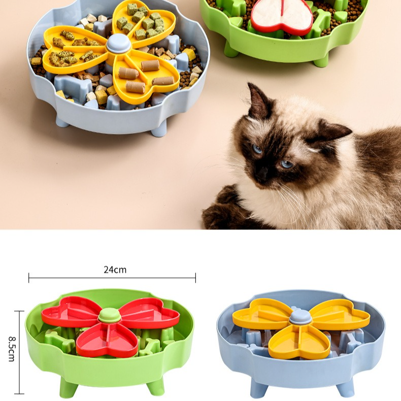 Detachable Rotating Slow-Feeding Pet Bowl, Non-Slip and Choke-Proof Feeding Bowl - Green