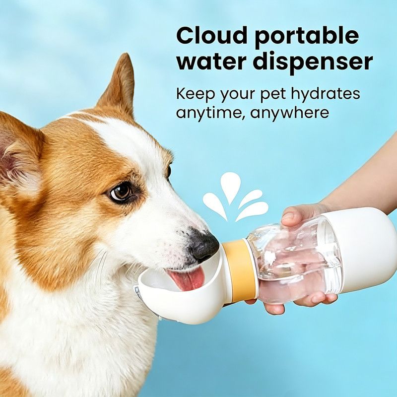 All-in-One Water and Food Pet Travel Cup 350ml Water + 200ml Food Storage Pet Outdoor Water Bottle - White