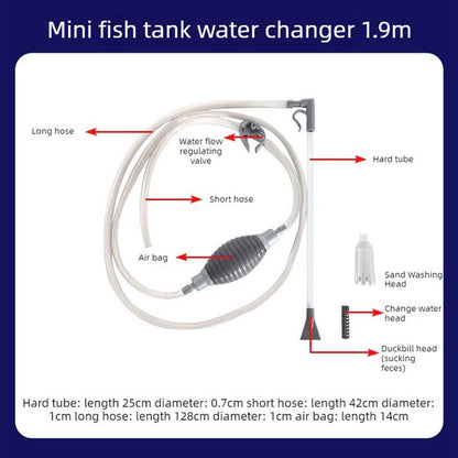 3-in-1 Aquarium Water Change Tool: Sand Cleaning / Waste Removal / Water Change, Siphon Pump - 1.9 m