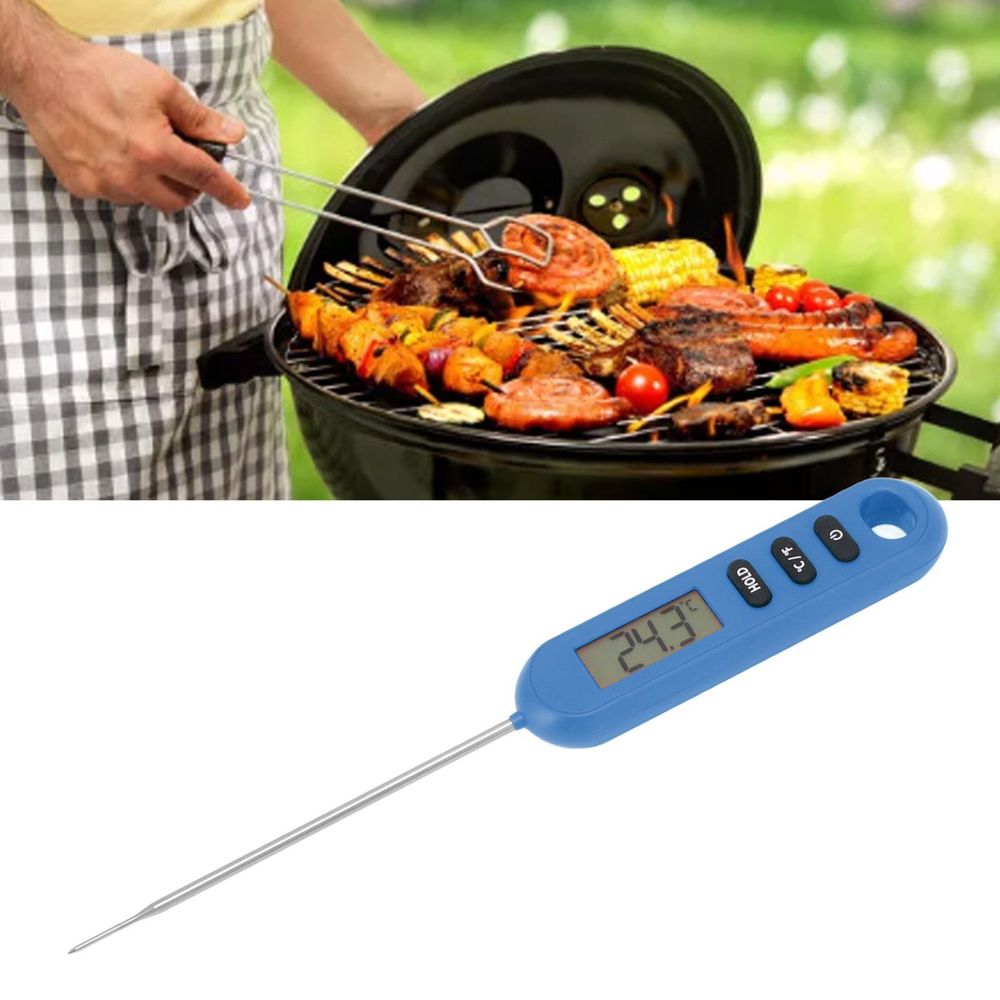 Meat Food Thermometer Instant Read Thermometer Digital Cooking Kitchen Barbecue Thermometer With Long Probe Blue