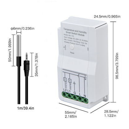 WiFi Temperature Humidity Switch Module Dual Relay Output with Temperature Probe 90‑250V for TUYA Smart App