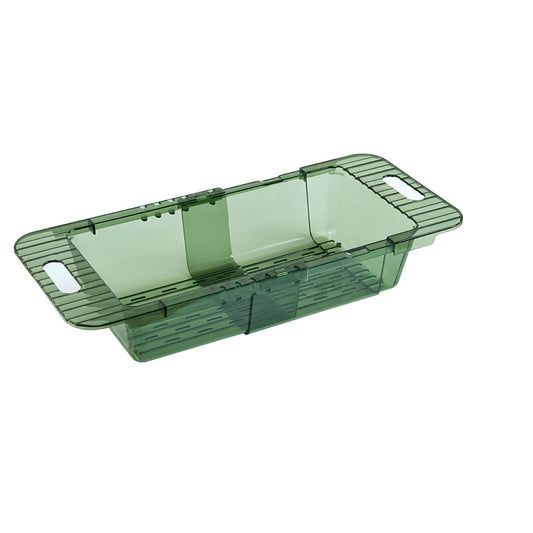 Over The Sink Strainer Retractable Design Transparent Fast Draining Durable PET Sink Colander Transparent Green Strainer with Retractable Design